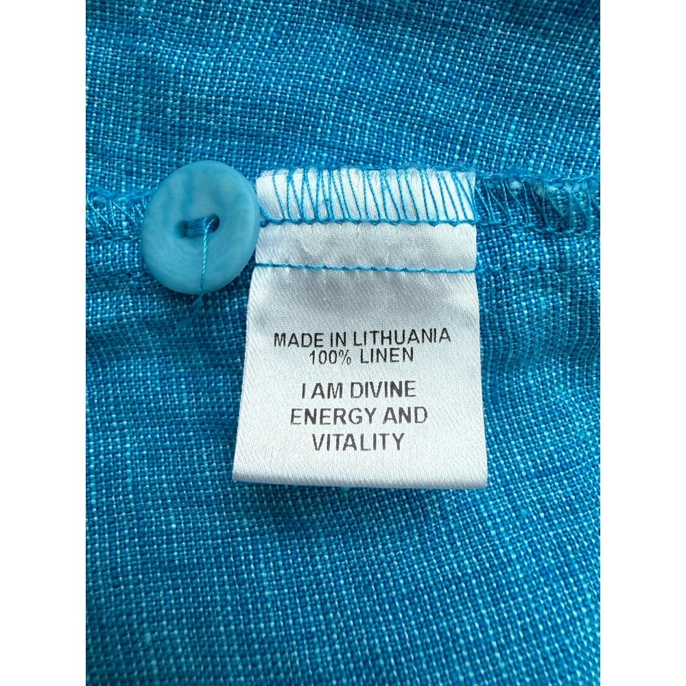 Flax Linen Tunic Blouse Womens Large Blue Lagenlook Travel Beachy Vacation Boho - Picture 7 of 10
